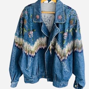 Indygo | Bead Embellished Vintage Denim Jacket SZ L EUC